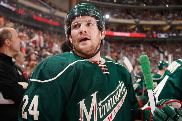 ST. PAUL, MN - APRIL 26: Matt Cooke #24 of the Minnesota Wild talks to the St. Louis Blues bench in Game Six of the Western Conference Quarterfinals during the 2015 NHL Stanley Cup Playoffs on April 26, 2015 at the Xcel Energy Center in St. Paul, Minnesota. (Photo by Bruce Kluckhohn/NHLI via Getty Images)
