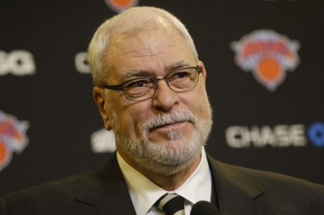 New York Knicks president Phil Jackson speaks during a news conference before an NBA basketball game against the Charlotte Hornets, Saturday, Jan. 10, 2015, in New York. (AP Photo/Frank Franklin II)