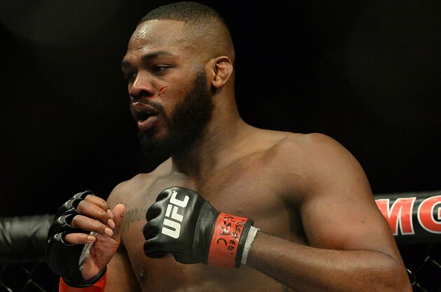 Jan 3, 2015; Las Vegas, NV, USA; Jon Jones (red gloves) competes in his light heavyweight title fight at UFC 182 at MGM Grand Garden Arena. Mandatory Credit: Jayne Kamin-Oncea-USA TODAY Sports