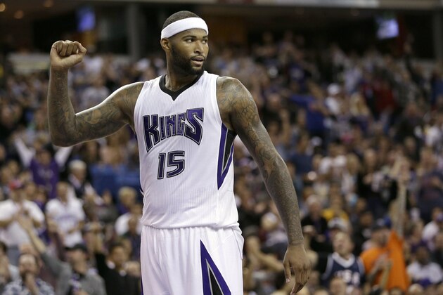 Sacramento Kings center DeMarcus Cousins pumps his first after the Kings scored in the closing moments of the Kings 108-101 win over the Los Angeles Lakers in an NBA basketball game in Sacramento, Calif., Sunday, Dec. 21, 2014. (AP Photo/Rich Pedroncelli)