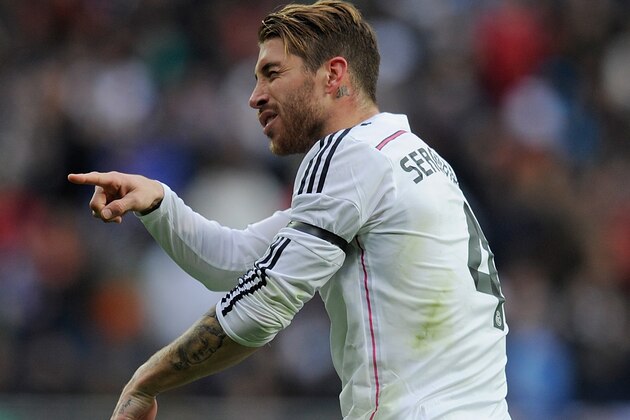 MADRID, SPAIN - JANUARY 31:  Sergio Ramos of Real Madrid celebrates after scoring their 2nd goal during the La Liga match between Real Madrid CF and Real Sociedad de Futbol at Estadio Santiago Bernabeu on January 31, 2015 in Madrid, Spain.  (Photo by Denis Doyle/Getty Images)