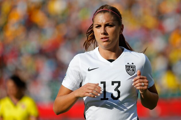 EDMONTON, AB - JUNE 22:  Alex Morgan #13 of the United States reacts in the first half while taking on Colombia in the FIFA Women's World Cup 2015 Round of 16 match at Commonwealth Stadium on June 22, 2015 in Edmonton, Canada.  (Photo by Kevin C. Cox/Getty Images)