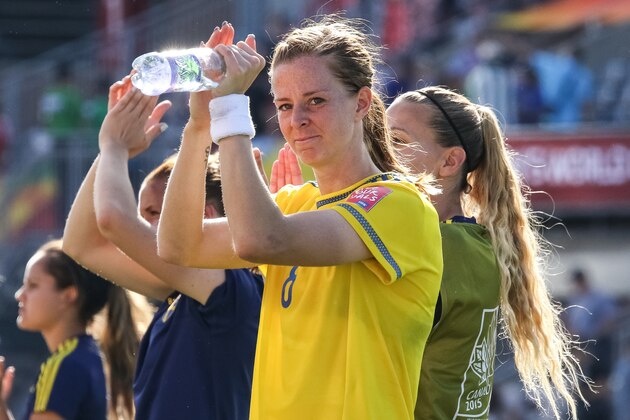 OTTAWA, ON - JUNE 20: Lotta Schelin #8 of Sweden salutes the crowd after a loss in the FIFA Women's World Cup Canada 2015 round of 16 match between Germany and Sweden at Lansdowne Stadium on June 20, 2015 in Ottawa, Canada.  (Photo by Andre Ringuette/Getty Images)