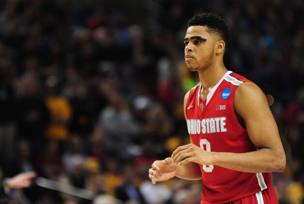 Mar 19, 2015; Portland, OR, USA; Ohio State Buckeyes guard D'Angelo Russell (0) prepares to shoot flagrant 1 foul shots against the Virginia Commonwealth Rams during the second half in the second round of the 2015 NCAA Tournament at Moda Center. Mandatory Credit: Godofredo Vasquez-USA TODAY Sports