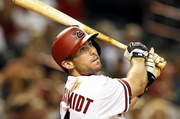 Apr 21, 2015; Phoenix, AZ, USA; Arizona Diamondbacks first baseman Paul Goldschmidt (44) hits in the fourth inning against the Texas Rangers at Chase Field. Mandatory Credit: Rick Scuteri-USA TODAY Sports