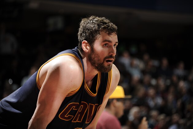 CLEVELAND, OH - APRIL 10:  Kevin Love #0 of the Cleveland Cavaliers during the game against the Boston Celtics on April 10, 2015 at The Quicken Loans Arena in Cleveland, Ohio. NOTE TO USER: User expressly acknowledges and agrees that, by downloading and or using this Photograph, user is consenting to the terms and conditions of the Getty Images License Agreement. Mandatory Copyright Notice: Copyright 2015 NBAE (Photo by David Liam Kyle/NBAE via Getty Images)