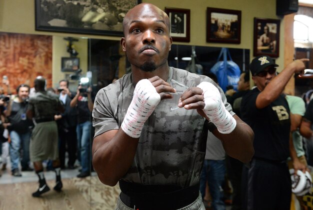 Apr 3, 2014; Los Angeles, CA, USA; Tim Bradley shadow boxes for the media before as part of his workout today at Fortune Gym. Mandatory Credit: Jayne Kamin-Oncea-USA TODAY Sports