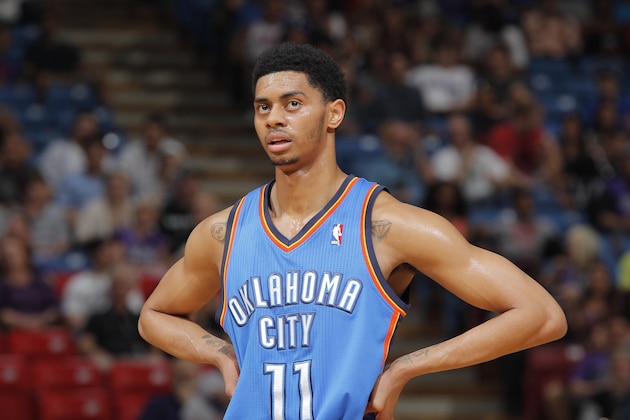 SACRAMENTO, CA - APRIL 8: Jeremy Lamb #11 of the Oklahoma City Thunder in a game against the Sacramento Kings on April 8, 2014 at Sleep Train Arena in Sacramento, California. NOTE TO USER: User expressly acknowledges and agrees that, by downloading and or using this photograph, User is consenting to the terms and conditions of the Getty Images Agreement. Mandatory Copyright Notice: Copyright 2014 NBAE (Photo by Rocky Widner/NBAE via Getty Images)