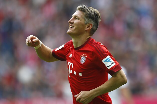 Bayern's Bastian Schweinsteiger celebrates after scoring his side's second goal during the German first division Bundesliga soccer match between FC Bayern Munich and 1. FSV Mainz 05 at the Allianz Arena in Munich, Germany, on Saturday, May 23, 2015. (AP Photo/Matthias Schrader) Bayern's Bastian Schweinsteiger celebrates after scoring his side's second goal during the German first division Bundesliga soccer match between FC Bayern Munich and 1. FSV Mainz 05 at the Allianz Arena in Munich, Germany, on Saturday, May 23, 2015. (AP Photo/Matthias Schrader)
