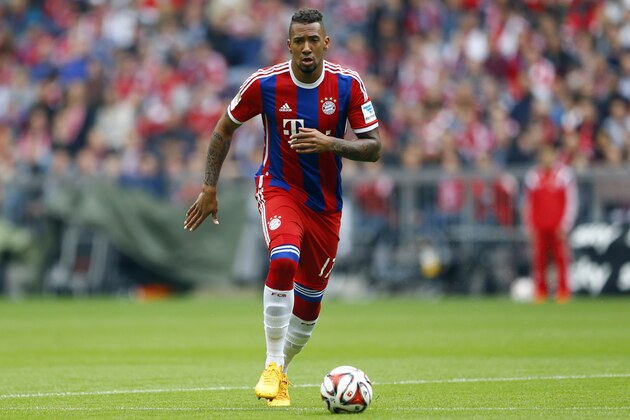 Bayern's Jerome Boateng controls the ball during the German first division Bundesliga soccer match between FC Bayern Munich and Hertha BSC at the Allianz Arena in Munich, Germany, on Saturday, April 25, 2015. (AP Photo/Matthias Schrader)