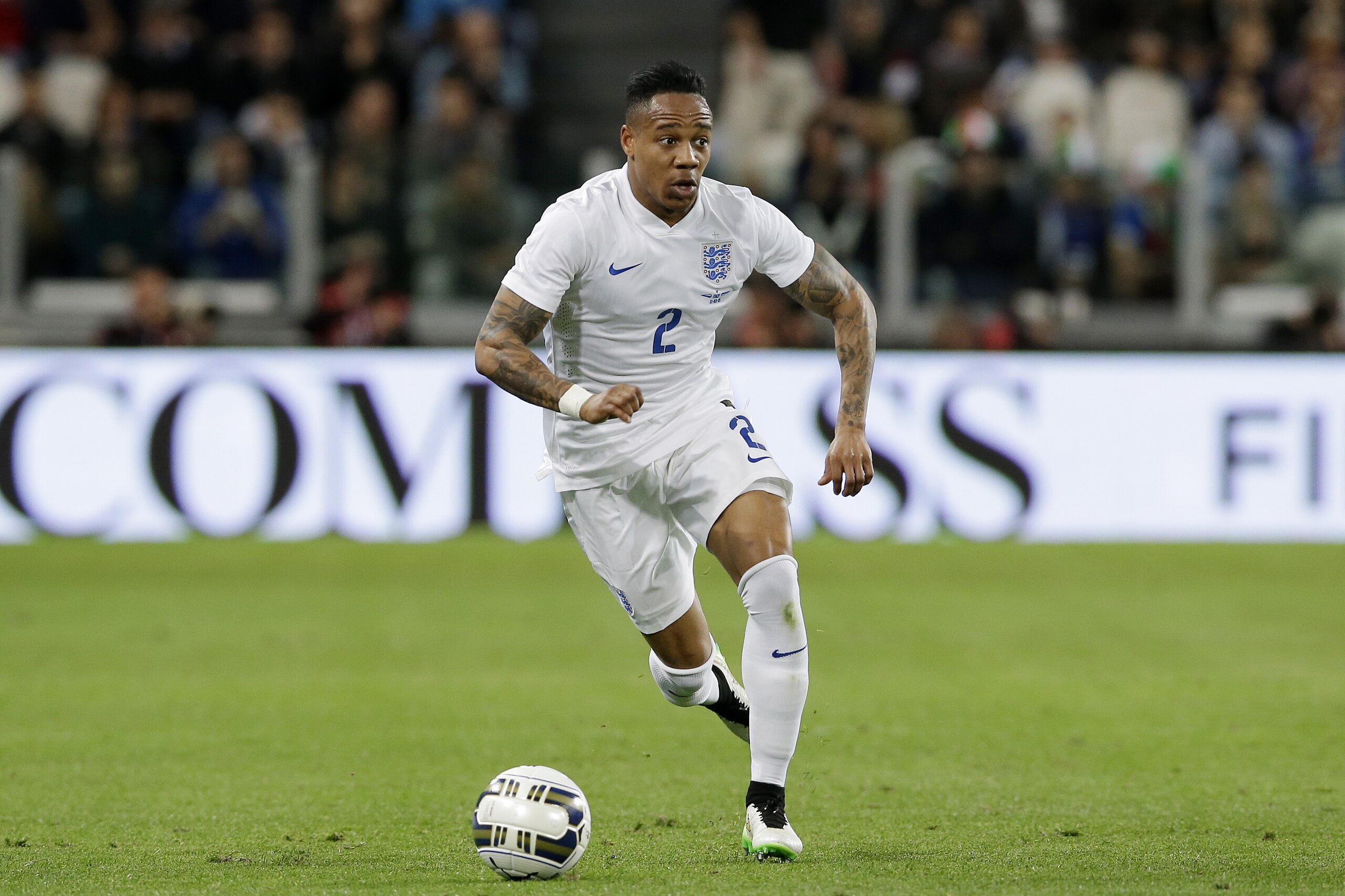 England's Nathaniel Clyne controls the ball during the international friendly soccer match between Italy and England, at the Juventus stadium in Turin, Italy, Tuesday, March 31, 2015. (AP Photo/Antonio Calanni)