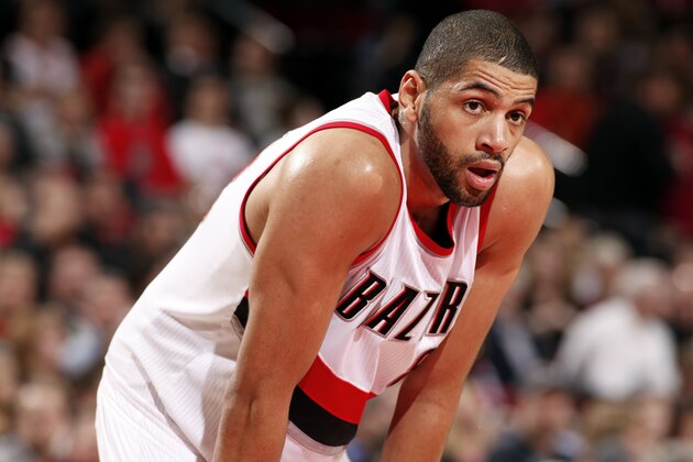 PORTLAND, OR - JANUARY 22: Nicolas Batum #88 of the Portland Trail Blazers stands on the court during a game against the Boston Celtics on January 22, 2015 at the Moda Center Arena in Portland, Oregon. NOTE TO USER: User expressly acknowledges and agrees that, by downloading and or using this photograph, user is consenting to the terms and conditions of the Getty Images License Agreement. Mandatory Copyright Notice: Copyright 2015 NBAE (Photo by Cameron Browne/NBAE via Getty Images)