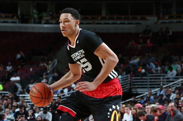 Apr 1, 2015; Chicago, IL, USA;  McDonalds High School All American East forward Ben Simmons (25) dribbles on the perimeter during the McDonalds High School All American Game at the United Center. Mandatory Credit: Brian Spurlock-USA TODAY Sports
