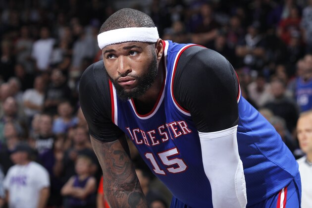 SACRAMENTO, CA - MARCH 24: DeMarcus Cousins #15 of the Sacramento Kings looks on during the game against the Philadelphia 76ers on March 24, 2015 at Sleep Train Arena in Sacramento, California. NOTE TO USER: User expressly acknowledges and agrees that, by downloading and or using this photograph, User is consenting to the terms and conditions of the Getty Images Agreement. Mandatory Copyright Notice: Copyright 2015 NBAE (Photo by Rocky Widner/NBAE via Getty Images)