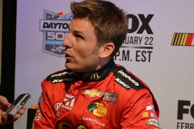 Jamie McMurray answers media questions in Daytona.
