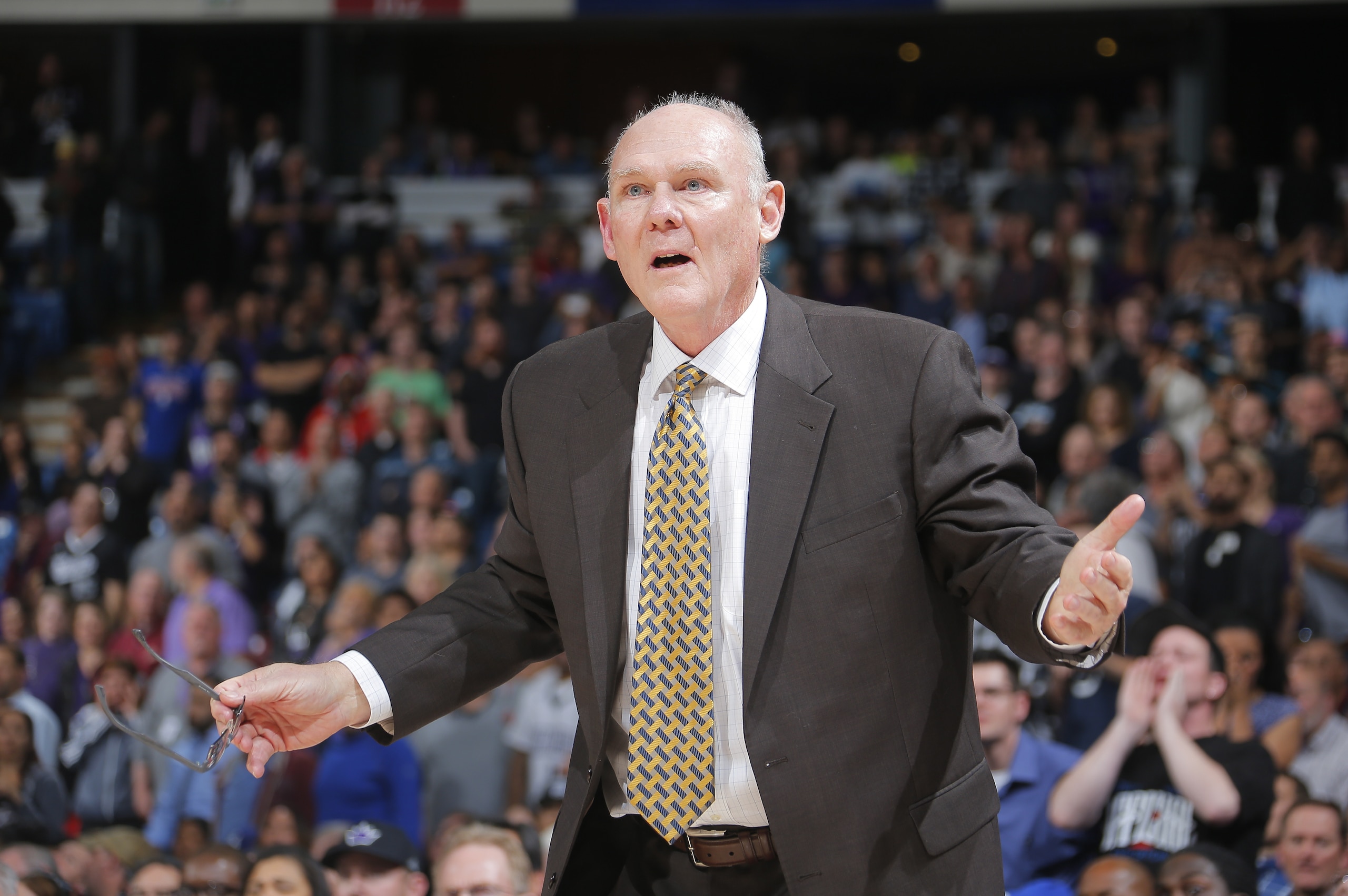 SACRAMENTO, CA - MARCH 24: Head coach George Karl of the Sacramento Kings coaches against the Philadelphia 76ers on March 24, 2015 at Sleep Train Arena in Sacramento, California. NOTE TO USER: User expressly acknowledges and agrees that, by downloading and or using this photograph, User is consenting to the terms and conditions of the Getty Images Agreement. Mandatory Copyright Notice: Copyright 2015 NBAE (Photo by Rocky Widner/NBAE via Getty Images)