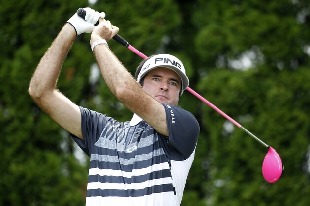 Bubba Watson hits his tee shot on the ninth hole during the first round of the Travelers Championship golf tournament, Thursday, June 25, 2015, in Cromwell, Conn.  (AP Photo/Stew Milne)