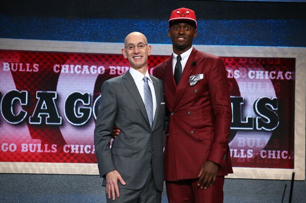BROOKLYN, NY - JUNE 25: Bobby Portis shakes hands with NBA Commissioner Adam Silver after being selected number twenty two overall by the Chicago Bulls during the 2015 NBA Draft on June 25, 2015 at Barclays Center in Brooklyn, New York. NOTE TO USER: User expressly acknowledges and agrees that, by downloading and or using this photograph, User is consenting to the terms and conditions of the Getty Images License Agreement. Mandatory Copyright Notice: Copyright 2015 NBAE (Photo by Nathaniel S. Butler /NBAE via Getty Images)