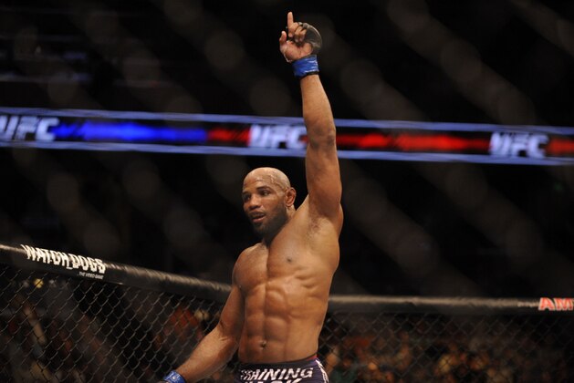 Apr 19, 2014; Orlando, FL, USA; Yoel Romero celebrates a victory after his middleweight fight against Brad Tavares (not pictured) during UFC on FOX 11 at Amway Center. Mandatory Credit: David Manning-USA TODAY Sports