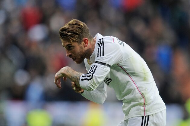 MADRID, SPAIN - JANUARY 31:  Sergio Ramos of Real Madrid celebrates after scoring their 2nd goal during the La Liga match between Real Madrid CF and Real Sociedad de Futbol at Estadio Santiago Bernabeu on January 31, 2015 in Madrid, Spain.  (Photo by Denis Doyle/Getty Images)