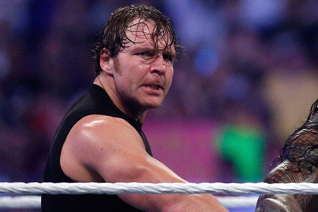 The Shield reacts after their win during Wrestlemania XXX at the Mercedes-Benz Super Dome in New Orleans on Sunday, April 6, 2014. (Jonathan Bachman/AP Images for WWE)