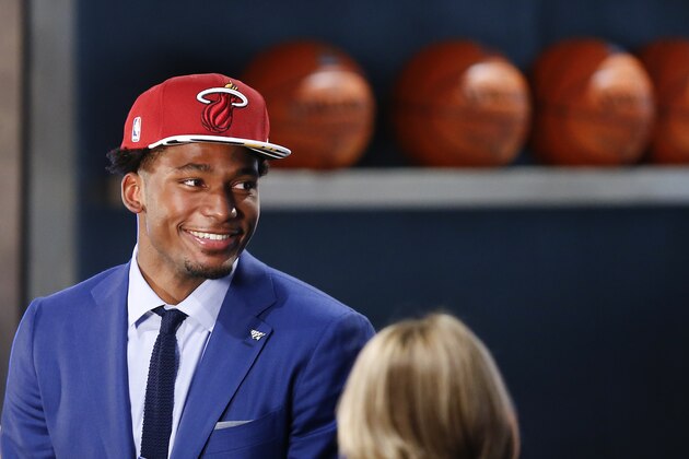 Justise Winslow waits to be interviewed after being selected 10th overall by the Miami Heat during the NBA basketball draft, Thursday, June 25, 2015, in New York. (AP Photo/Kathy Willens) Justise Winslow waits to be interviewed after being selected 10th overall by the Miami Heat during the NBA basketball draft, Thursday, June 25, 2015, in New York. (AP Photo/Kathy Willens)