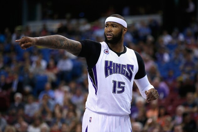 SACRAMENTO, CA - APRIL 03:  DeMarcus Cousins #15 of the Sacramento Kings complains about a call during their game against the New Orleans Pelicans at Sleep Train Arena on April 3, 2015 in Sacramento, California.  NOTE TO USER: User expressly acknowledges and agrees that, by downloading and or using this photograph, User is consenting to the terms and conditions of the Getty Images License Agreement.  (Photo by Ezra Shaw/Getty Images)