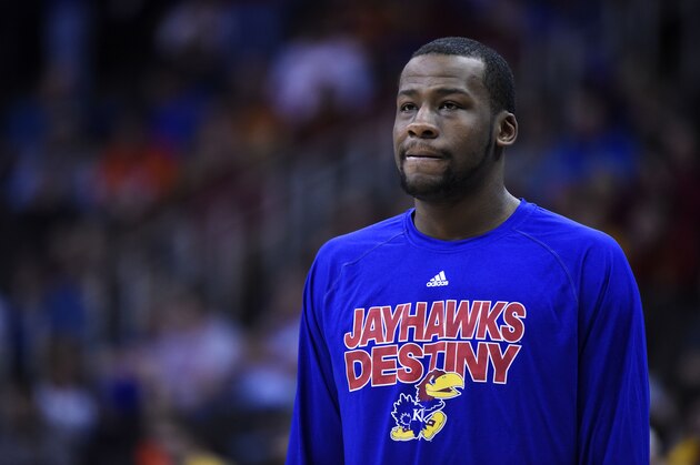 KANSAS CITY, MO - MARCH 13:  Cliff Alexander #2 of the Kansas Jayhawks looks on against the Baylor Bears during a semifinal game of the 2015 Big 12 Basketball Tournament at Sprint Center on March 13, 2015 in Kansas City, Missouri.  (Photo by Ed Zurga/Getty Images)