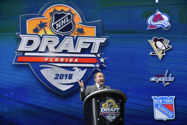 Jun 26, 2015; Sunrise, FL, USA; NHL commissioner Gary Bettman addresses the crowd before the first round of the 2015 NHL Draft at BB&T Center. Mandatory Credit: Steve Mitchell-USA TODAY Sports