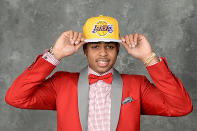 BROOKLYN, NY - JUNE 25:  D'Angelo Russell poses for a portrait after being drafted number two overall to the Los Angeles Lakers during the 2015 NBA Draft at the Barclays Center on June 25, 2015 in the Brooklyn borough of New York City. NOTE TO USER: User expressly acknowledges and agrees that, by downloading and/or using this photograph, user is consenting to the terms and conditions of the Getty Images License Agreement.  Mandatory Copyright Notice: Copyright 2015 NBAE (Photo by Jennifer Pottheiser/NBAE via Getty Images)