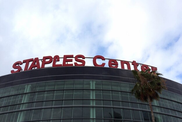 May 8, 2015; Los Angeles, CA, USA; General view of Staples Center facade before the Los Angeles Clippers play against the Houston Rockets in game three of the second round of the NBA Playoffs. Mandatory Credit: Gary A. Vasquez-USA TODAY Sports