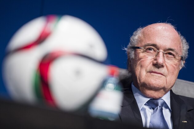 FIFA President Joseph Blatter speaks to journalists following the FIFA Executive Committee meeting in Zurich, Switzerland, on Friday, March 20, 2015. Among many topics, the Committee discussed the 2022 FIFA World Cup in Qatar.   (AP Photo/Keystone,Ennio Leanza)