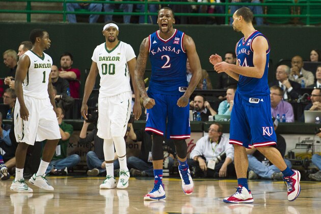 WACO, TX - JANUARY 7: Cliff Alexander #2 of the Kansas Jayhawks reacts after a defensive stop against the Baylor Bears on January 7, 2015 at the Ferrell Center in Waco, Texas.  (Photo by Cooper Neill/Getty Images)