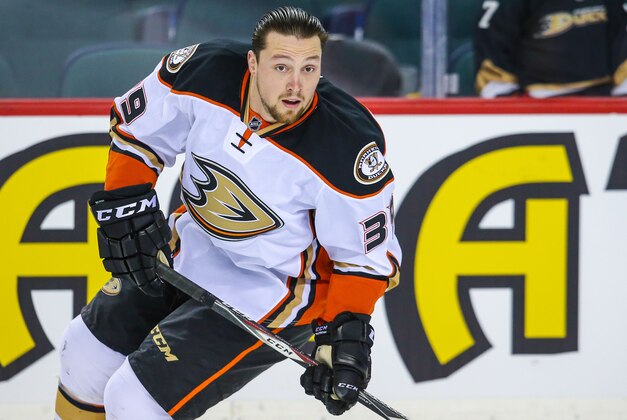 Mar 11, 2015; Calgary, Alberta, CAN; Anaheim Ducks left wing Matt Beleskey (39) skates during the warmup period against the Calgary Flames at Scotiabank Saddledome. Calgary Flames won 6-3. Mandatory Credit: Sergei Belski-USA TODAY Sports