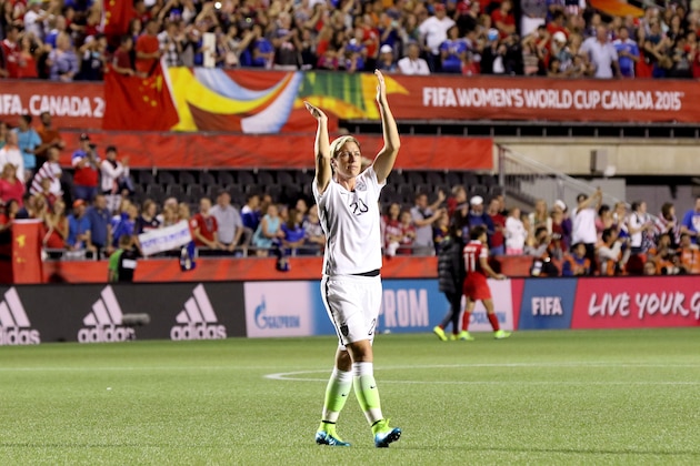 OTTAWA, ON - JUNE 26:  Abby Wambach #20 of the United States acknowledges the crowd after defeating China 1-0 in the FIFA Women's World Cup 2015 Quarter Final match at Lansdowne Stadium on June 26, 2015 in Ottawa, Canada.  (Photo by Andre Ringuette/Freestyle Photo/Getty Images)