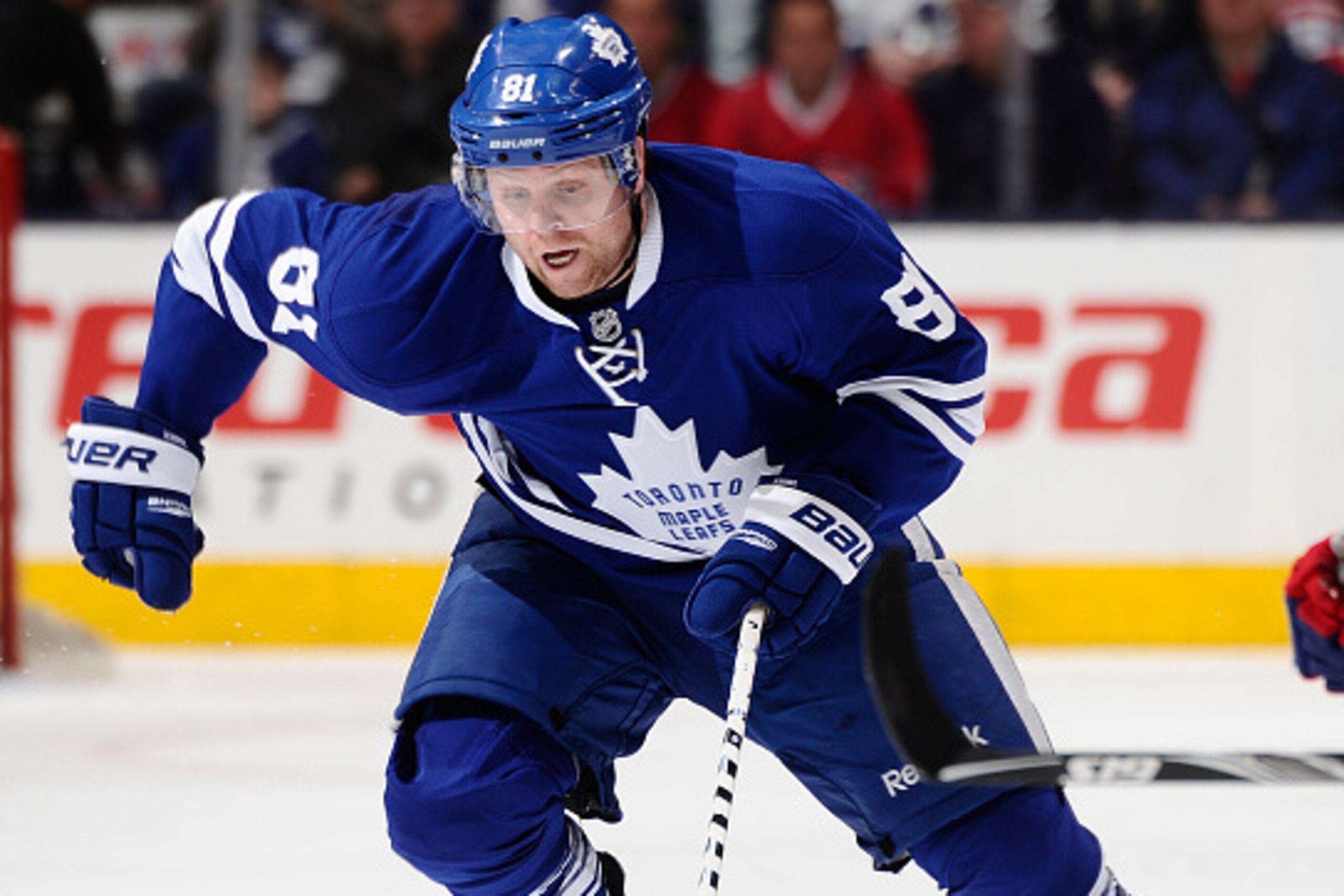 TORONTO, ON - APRIL 11:  Phil Kessel #81 of the Toronto Maple Leafs skates during NHL game action against the Montreal Canadiens April 11, 2015 at the Air Canada Centre in Toronto, Ontario, Canada. (Photo by Graig Abel/NHLI via Getty Images)