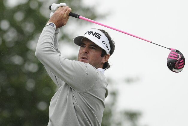Bubba Watson tees off the second hole during the final of the Travelers Championship golf tournament, Sunday, June 28, 2015, in Cromwell, Conn. (AP Photo/Jessica Hill)