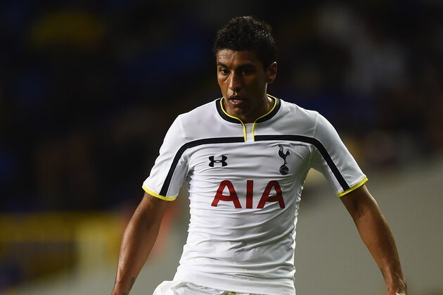 LONDON, ENGLAND - AUGUST 28: Paulinho of Spurs on the ball during the UEFA Europa League Qualifying Play-Offs Round Second Leg match between Tottenham Hotspur and AEL Limassol FC on August 28, 2014 in London, United Kingdom.  (Photo by Jamie McDonald/Getty Images)
