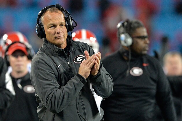 CHARLOTTE, NC - DECEMBER 30:  Head coach Mark Richt of the Georgia Bulldogs  watches his team play against the Louisville Cardinals during the Belk Bowl at Bank of America Stadium on December 30, 2014 in Charlotte, North Carolina.  (Photo by Grant Halverson/Getty Images)