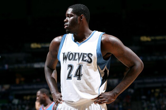 MINNEAPOLIS, MN - APRIL 15: Anthony Bennett #24 of the Minnesota Timberwolves stands on the court during a game against the Oklahoma City Thunder on April 15, 2015 at Target Center in Minneapolis, Minnesota. NOTE TO USER: User expressly acknowledges and agrees that, by downloading and or using this Photograph, user is consenting to the terms and conditions of the Getty Images License Agreement. Mandatory Copyright Notice: Copyright 2015 NBAE (Photo by David Sherman/NBAE via Getty Images)