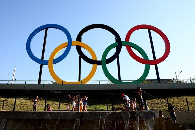 RIO DE JANEIRO, BRAZIL - JUNE 04:  The Olympic Rings rise above Madureira Park on June 4, 2015 in Rio de Janeiro, Brazil.  (Photo by Matthew Stockman/Getty Images)