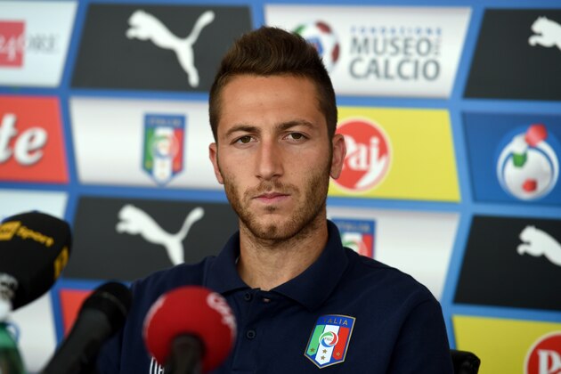 FLORENCE, ITALY - JUNE 10:  Andrea Bertolacci speaks to the media before the Italy Training Session at Coverciano on June 10, 2015 in Florence, Italy.  (Photo by Claudio Villa/Getty Images)