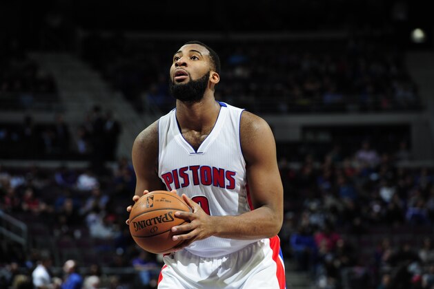 AUBURN HILLS, MI - MARCH 21:  Andre Drummond #0 of the Detroit Pistons shoots a free throw against the Chicago Bulls on March 21, 2015 at the Palace of Auburn Hills in Auburn Hills, Michigan. NOTE TO USER: User expressly acknowledges and agrees that, by downloading and or using this Photograph, user is consenting to the terms and conditions of the Getty Images License Agreement. Mandatory Copyright Notice: Copyright 2015 NBAE (Photo by B. Sevald/Einstein/NBAE via Getty Images)