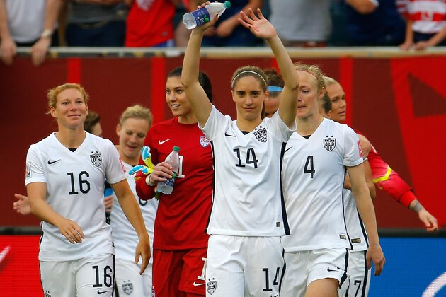 WINNIPEG, MB - JUNE 08:  Morgan Brian #14 of United States waves after the United States 3-1 victory against Australia during the FIFA Women's World Cup 2015 Group D match at Winnipeg Stadium on June 8, 2015 in Winnipeg, Canada.  (Photo by Kevin C. Cox/Getty Images)