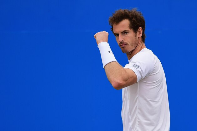 LONDON, ENGLAND - JUNE 21:  Andy Murray of Great Britain celebrates a point in his men's singles final match against Kevin Anderson of South Africa during day seven of the Aegon Championships at Queen's Club on June 21, 2015 in London, England.  (Photo by Shaun Botterill/Getty Images)