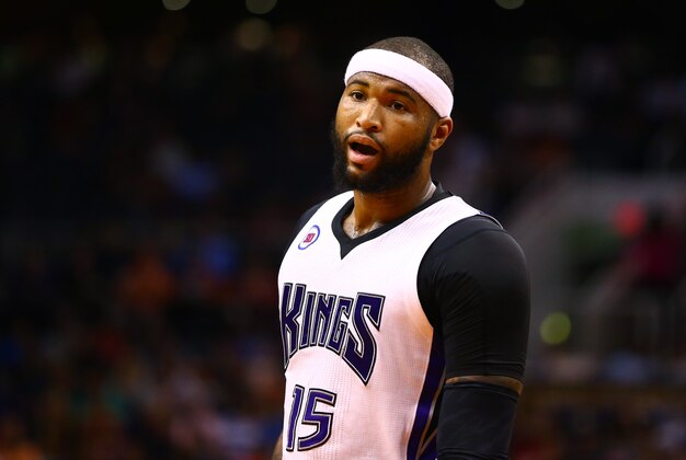 Mar 25, 2015; Phoenix, AZ, USA; Sacramento Kings center DeMarcus Cousins (15) against the Phoenix Suns at US Airways Center. The Kings defeated the Suns 108-99. Mandatory Credit: Mark J. Rebilas-USA TODAY Sports