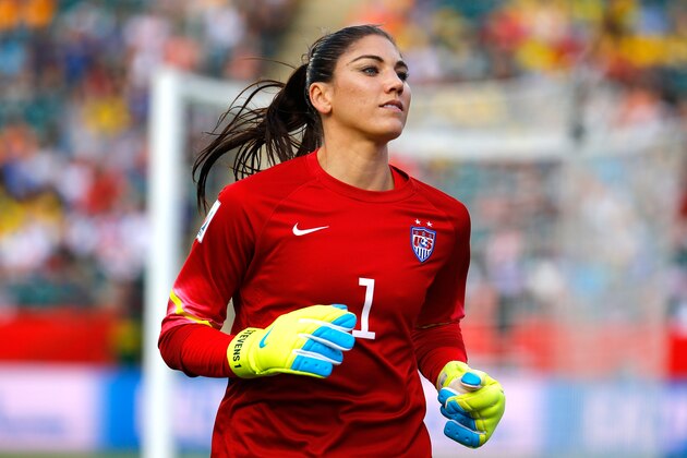 EDMONTON, AB - JUNE 22:  Goalkeeper Hope Solo #1 of the United States looks on in the second half against Colombia in the FIFA Women's World Cup 2015 Round of 16 match at Commonwealth Stadium on June 22, 2015 in Edmonton, Canada.  (Photo by Kevin C. Cox/Getty Images)