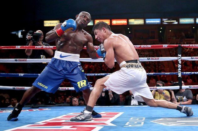 LOS ANGELES, CA - JUNE 27: Timothy Bradley Jr. lands a punch on Jessie Vargas in their Interim WBO World Title welterweight fight at StubHub Center on June 27, 2015 in Los Angeles, California. Bradley won in a unanimous decision. (Photo by Stephen Dunn/Getty Images) LOS ANGELES, CA - JUNE 27: Timothy Bradley Jr. lands a punch on Jessie Vargas in their Interim WBO World Title welterweight fight at StubHub Center on June 27, 2015 in Los Angeles, California. Bradley won in a unanimous decision. (Photo by Stephen Dunn/Getty Images)