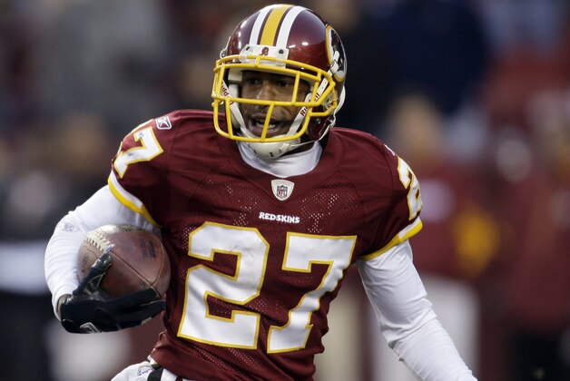 Washington Redskins cornerback Fred Smoot (27) returns the ball against the New Orleans Saints during the second half of an NFL football game, Sunday, Dec. 6, 2009, in Landover, Md. The Saints won 33-30 in overtime. (AP Photo/Rob Carr)