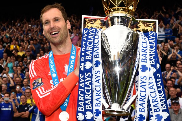 LONDON, ENGLAND - MAY 24:  Petr Cech of Chelsea celebrates with the trophy after the Barclays Premier League match between Chelsea and Sunderland at Stamford Bridge on May 24, 2015 in London, England. Chelsea were crowned Premier League champions.  (Photo by Mike Hewitt/Getty Images)
